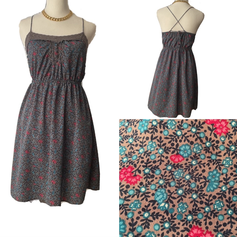 AEO Camisole Dress Floral Cross Back Babydoll
